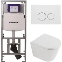 Geberit QeramiQ Dely Toiletset - 36.3x51.7cm - diepspoel - rimless - UP320 inbouwreservoir - softclose toilet zitting 35 mm - mat witte bedieningsplaat - ronde knoppen - mat wit