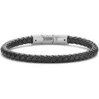 Frank 1967 Armband – 7FB-0638 - Zwart Gevlochten Leer – 21 cm – Zilverkleurig