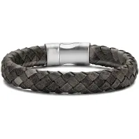 Frank 1967 bracelet dark grey braided leather 20cm ips