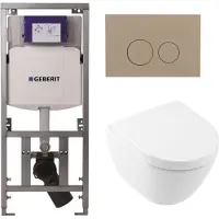Villeroy & Boch Subway 2.0 Compact DirectFlush Toiletset Geberit reservoir - softclose - quickrelease bedieningsplaat taupe ronde knoppen - wit 0701131/1024232/SW1102378/1025456/
