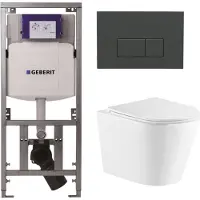 Geberit QeramiQ Dely Toiletset - 36.3x51.7cm - diepspoel - rimless - UP320 inbouwreservoir - met Burda frame - softclose toiletzitting - bedieningsplaat antraciet mat - rechtehoekige knoppen - wit