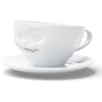 Fiftyeight Tassen serie wit porseleinen kop en schotel set met gezichtje met knipoog Winking White 100 ML