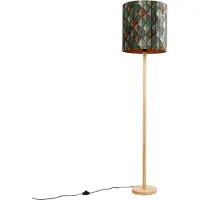 QAZQA Houten vloerlamp met fluwelen lampenkap bladontwerp en gouden binnenkant - Mels