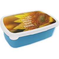 MuchoWow Broodtrommel Blauw - Lunchbox Zonnebloem - Close up - Geel - Quote - Brooddoos 18x12x6 cm - Brood lunch box - Broodtrommels voor kinderen en volwassenen