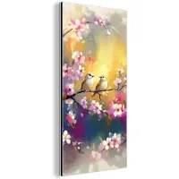 MuchoWow Aluminium schilderij 40x80 cm - Wanddecoratie metaal - Vogels - Bloemen - Roze - Metalen muurdecoratie woonkamer - Decoratie industrieel - Foto op dibond - Industriële accessoires slaapkamer