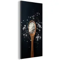 MuchoWow Aluminium schilderij 20x40 cm - Wanddecoratie metaal - Meel - Hout - Lepel - Metalen muurdecoratie woonkamer - Decoratie industrieel - Foto op dibond - Industriële accessoires slaapkamer