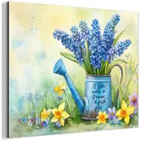 MuchoWow Aluminium schilderij 40x30 cm - Wanddecoratie metaal - Lavendelbloemen - Quote - Gieter - Metalen muurdecoratie woonkamer - Decoratie industrieel - Foto op dibond - Industriële accessoires slaapkamer