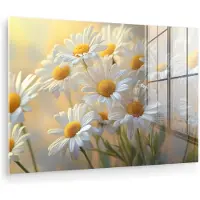 MuchoWow Glasschilderij 180x120 cm - Schilderij acrylglas - Madeliefjes - Wit - Zonlicht - Foto op glas - Muurdecoratie woonkamer - Wanddecoratie slaapkamer - Schilderijen