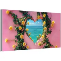 MuchoWow Aluminium schilderij 40x20 cm - Wanddecoratie metaal - Hart - Zee - Muur - Metalen muurdecoratie woonkamer - Decoratie industrieel - Foto op dibond - Industriële accessoires slaapkamer