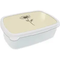 MuchoWow Broodtrommel Wit - Lunchbox Klaproos - Illustratie - Zwart - Brooddoos 18x12x6 cm - Brood lunch box - Broodtrommels voor kinderen en volwassenen
