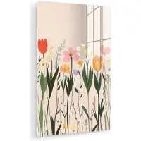 MuchoWow Glasschilderij 120x180 cm - Schilderij acrylglas - Pasteltinten - Bloemen - Illustratie - Foto op glas - Muurdecoratie woonkamer - Wanddecoratie slaapkamer - Schilderijen