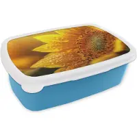 MuchoWow Broodtrommel Blauw - Lunchbox Zonnebloem - Dauwdruppels - Geel - Zonlicht - Brooddoos 18x12x6 cm - Brood lunch box - Broodtrommels voor kinderen en volwassenen