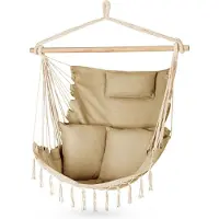 Outtec Hangstoel met 3 Kussens - 100x130x75cm, tot 140 kg - Boho Fringed Fauteuil, Zitzak, Schommel - voor Buiten, Tuin, Balkon, Huis