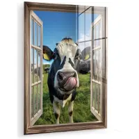 MuchoWow Glasschilderij 120x160 cm - Schilderij acrylglas - Doorkijk - Koe - Weiland - Dieren - Natuur - Foto op glas - Muurdecoratie woonkamer - Wanddecoratie slaapkamer - Schilderijen
