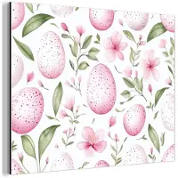 MuchoWow Aluminium schilderij 40x30 cm - Wanddecoratie metaal - Patroon - Eieren - Roze - Pasen - Metalen muurdecoratie woonkamer - Decoratie industrieel - Foto op dibond - Industriële accessoires slaapkamer