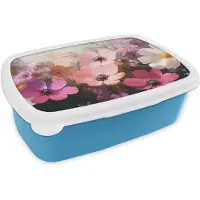 MuchoWow Broodtrommel Blauw - Lunchbox Bloemen - Kleurrijk - Bloei - Brooddoos 18x12x6 cm - Brood lunch box - Broodtrommels voor kinderen en volwassenen