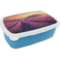 MuchoWow Broodtrommel Blauw - Lunchbox Lavendelveld - Quote - Zonsondergang - Brooddoos 18x12x6 cm - Brood lunch box - Broodtrommels voor kinderen en volwassenen