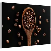MuchoWow Aluminium schilderij 120x80 cm - Wanddecoratie metaal - Hout - Zwart - Koffiebonen - Metalen muurdecoratie woonkamer - Decoratie industrieel - Foto op dibond - Industriële accessoires slaapkamer