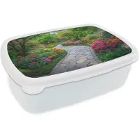 MuchoWow Broodtrommel Wit - Lunchbox Park - Bloemen - Tuin - Brooddoos 18x12x6 cm - Brood lunch box - Broodtrommels voor kinderen en volwassenen