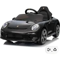 Vrooomy RUF GT Elektrische Kinderauto 12V 1 tot 5 jaar – Officieel Gelicentieerde RUF Porsche Replica met Afstandsbediening – Luxe Sportwagen met Lederen Zitje, EVA-Wielen & Bluetooth – Zwart