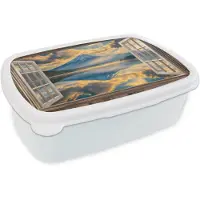 MuchoWow Broodtrommel Wit - Lunchbox Doorkijk - Landschap - Bergen - Uitzicht - Raam - Brooddoos 18x12x6 cm - Brood lunch box - Broodtrommels voor kinderen en volwassenen