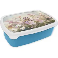 MuchoWow Broodtrommel Blauw - Lunchbox Quote - Bloemen - Schilderachtig - Brooddoos 18x12x6 cm - Brood lunch box - Broodtrommels voor kinderen en volwassenen