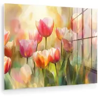 MuchoWow Glasschilderij 160x120 cm - Schilderij acrylglas - Tulpen - Sprookjesachtig - Kleurrijk - Foto op glas - Muurdecoratie woonkamer - Wanddecoratie slaapkamer - Schilderijen