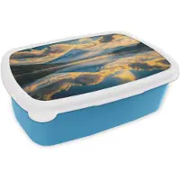 MuchoWow Broodtrommel Blauw - Lunchbox Berg - Rivier - Zonsondergang - Brooddoos 18x12x6 cm - Brood lunch box - Broodtrommels voor kinderen en volwassenen