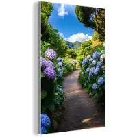 MuchoWow Aluminium schilderij 20x30 cm - Wanddecoratie metaal - Hortsensia - Pad - Bloemen - Metalen muurdecoratie woonkamer - Decoratie industrieel - Foto op dibond - Industriële accessoires slaapkamer