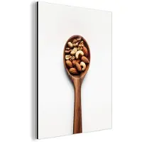 MuchoWow Aluminium schilderij 120x160 cm - Wanddecoratie metaal - Noten - Wit - Hout - Metalen muurdecoratie woonkamer - Decoratie industrieel - Foto op dibond - Industriële accessoires slaapkamer