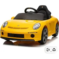 Vrooomy RUF GT Elektrische Kinderauto 12V 1 tot 5 jaar – Officieel Gelicentieerde RUF Porsche Replica met Afstandsbediening – Luxe Sportwagen met Lederen Zitje, EVA-Wielen & Bluetooth – Geel
