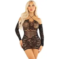 Leg avenue - Seamless Off The Shoulder Mini jurk - Zwart