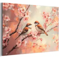 MuchoWow Aluminium schilderij 30x20 cm - Wanddecoratie metaal - Vogels - Romantic - Bloesemtak - Metalen muurdecoratie woonkamer - Decoratie industrieel - Foto op dibond - Industriële accessoires slaapkamer