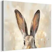 MuchoWow Aluminium schilderij 80x60 cm - Wanddecoratie metaal - Haas - Oren - Bruin - Metalen muurdecoratie woonkamer - Decoratie industrieel - Foto op dibond - Industriële accessoires slaapkamer