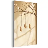 MuchoWow Aluminium schilderij 40x60 cm - Wanddecoratie metaal - Beige - Paastak - Eieren - Metalen muurdecoratie woonkamer - Decoratie industrieel - Foto op dibond - Industriële accessoires slaapkamer