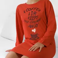 Temptation Dames Nachthemd - Bigshirt - Lange Mouw - Oranje - Maat L