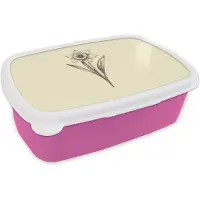 MuchoWow Broodtrommel Roze - Lunchbox Zwart - Narcis - Illustratie - Brooddoos 18x12x6 cm - Brood lunch box - Broodtrommels voor kinderen en volwassenen