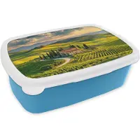 MuchoWow Broodtrommel Blauw - Lunchbox Toscane - Landschap - Wijngaarden - Brooddoos 18x12x6 cm - Brood lunch box - Broodtrommels voor kinderen en volwassenen