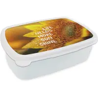 MuchoWow Broodtrommel Wit - Lunchbox Zonnebloem - Close up - Geel - Quote - Brooddoos 18x12x6 cm - Brood lunch box - Broodtrommels voor kinderen en volwassenen