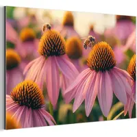 MuchoWow Aluminium schilderij 180x120 cm - Wanddecoratie metaal - Bloemen - Paars - Bijen - Metalen muurdecoratie woonkamer - Decoratie industrieel - Foto op dibond - Industriële accessoires slaapkamer