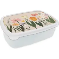 MuchoWow Broodtrommel Wit - Lunchbox Pasteltinten - Bloemen - Illustratie - Brooddoos 18x12x6 cm - Brood lunch box - Broodtrommels voor kinderen en volwassenen