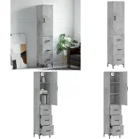 vidaXL Hoge kast 34,5x34x180 cm bewerkt hout betongrijs - Hoge Kast - Hoge Kasten - Dressoir - Buffetkast
