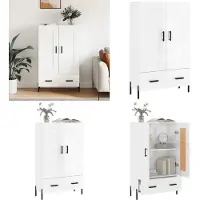 vidaXL Hoge kast 69,5x31x115 cm bewerkt hout hoogglans wit - Hoge Kast - Hoge Kasten - Hoge Kast Met Lade - Kast