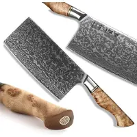 HEZHEN Professioneel 7" Cleaver Koksmes | Damascus staal (67 lagen) | B30 Series | Handvat van Plataanhout met Klinknagel Mozaïek