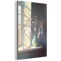 MuchoWow Aluminium schilderij 20x30 cm - Wanddecoratie metaal - Stilleven - Vaas - Paastak - Metalen muurdecoratie woonkamer - Decoratie industrieel - Foto op dibond - Industriële accessoires slaapkamer