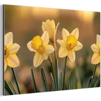 MuchoWow Aluminium schilderij 60x40 cm - Wanddecoratie metaal - Bloemen - Geel - Wazig - Metalen muurdecoratie woonkamer - Decoratie industrieel - Foto op dibond - Industriële accessoires slaapkamer