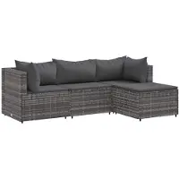 vidaXL 4-delige Loungeset met kussens poly rattan grijs