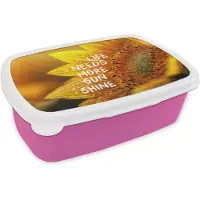 MuchoWow Broodtrommel Roze - Lunchbox Zonnebloem - Close up - Geel - Quote - Brooddoos 18x12x6 cm - Brood lunch box - Broodtrommels voor kinderen en volwassenen