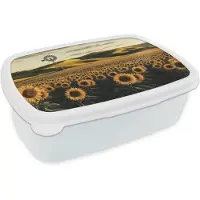MuchoWow Broodtrommel Wit - Lunchbox Zonnebloem - Veld - Windmolen - Brooddoos 18x12x6 cm - Brood lunch box - Broodtrommels voor kinderen en volwassenen
