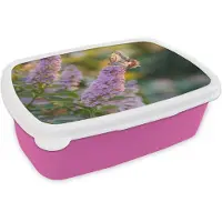 MuchoWow Broodtrommel Roze - Lunchbox Sierlijke - Vlinder - Paarse - Bloemen - Brooddoos 18x12x6 cm - Brood lunch box - Broodtrommels voor kinderen en volwassenen